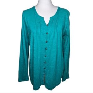 J Jill Turquoise Green Button Front Long Sleeve Blouse, Sz M